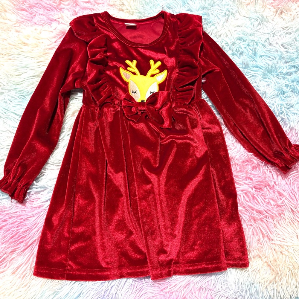 SHEIN Red Velvet Reindeer Dress